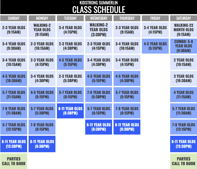 KidStrong Summerlin Schedule