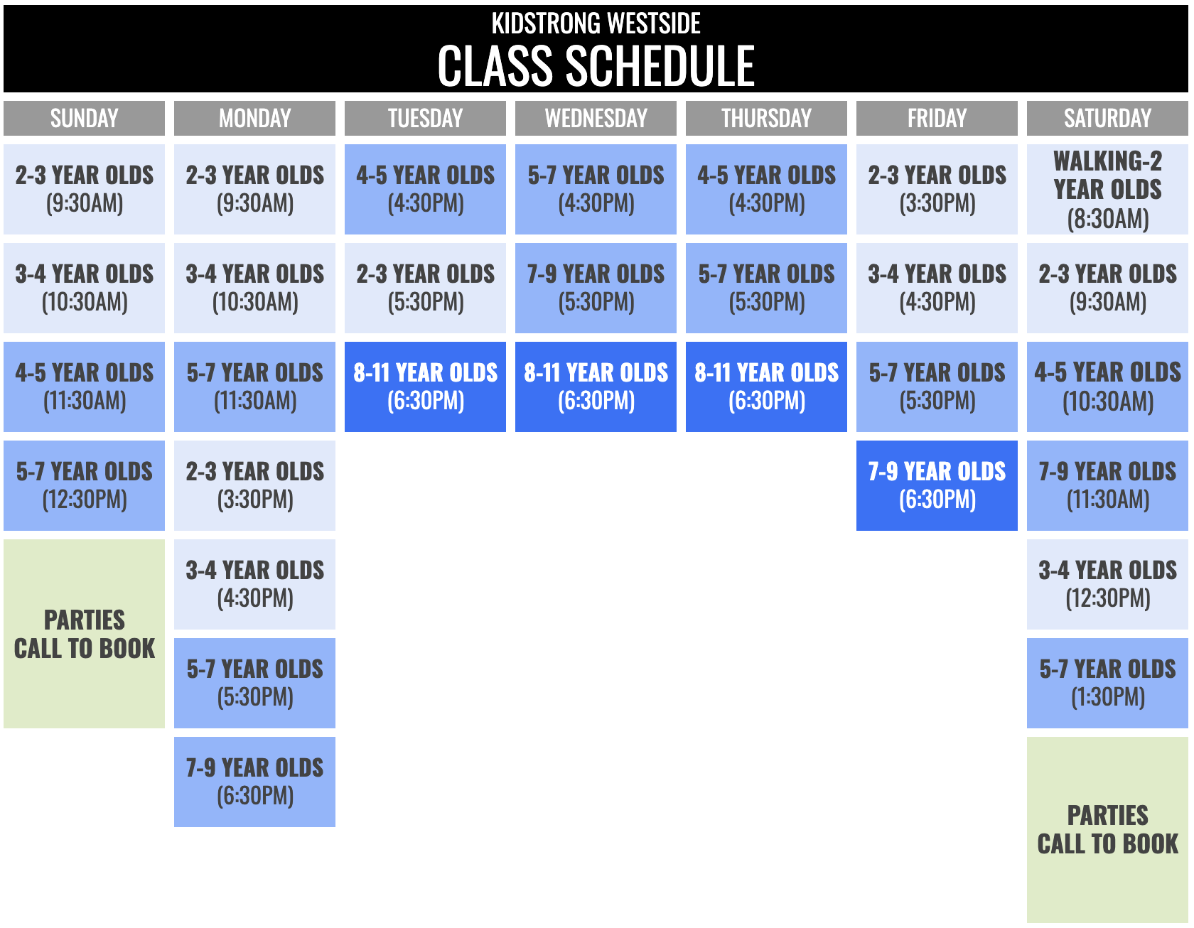 KidStrong Westside Schedule