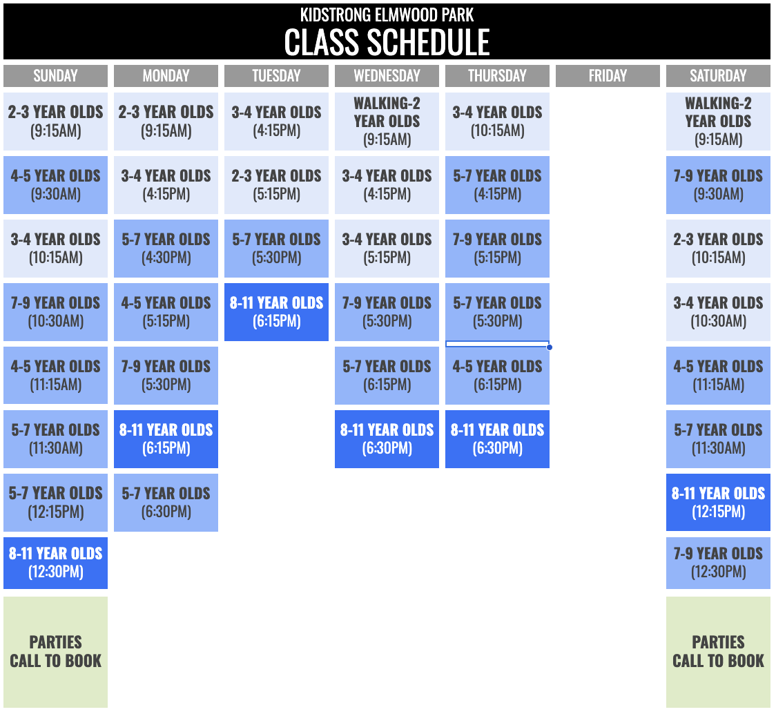 KidStrong Elmwood Park Schedule