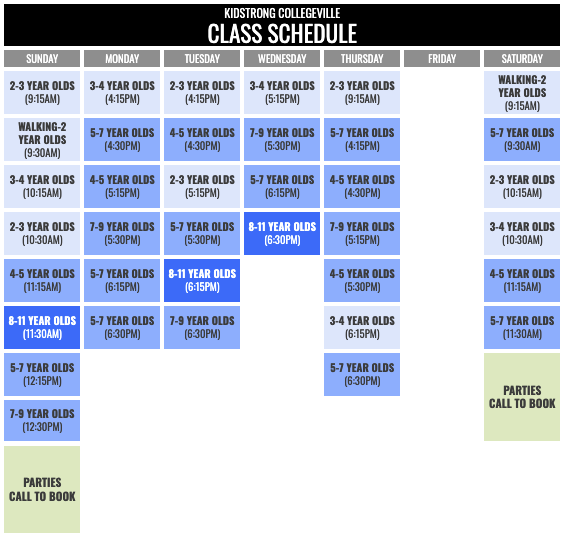 KidStrong Collegeville Schedule